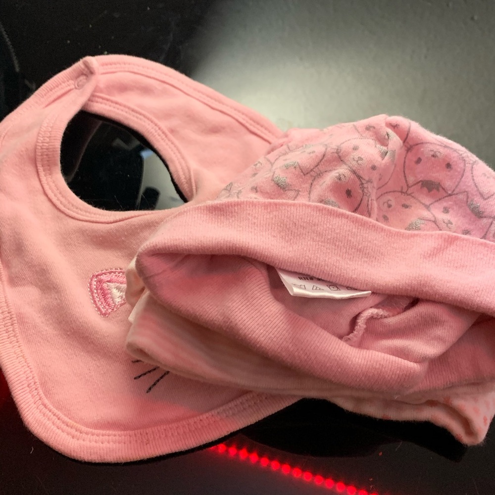 Pink Baby Bib and Hats Bundle